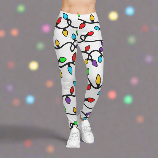 Christmas String Lights Leggings - White (Women's)