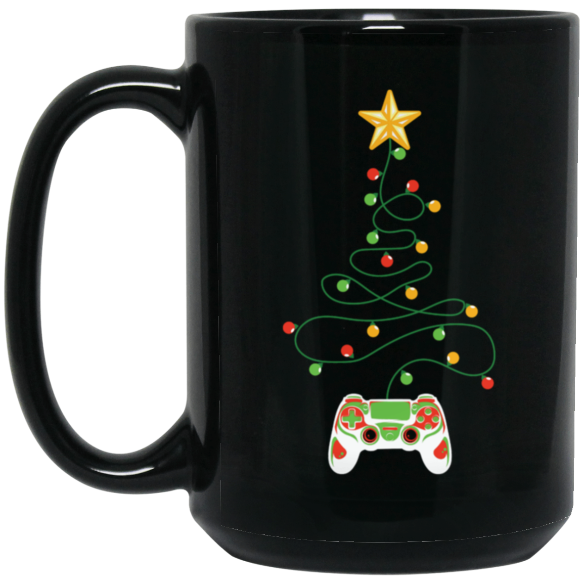 Gamer Christmas Tree 15oz Black Mug