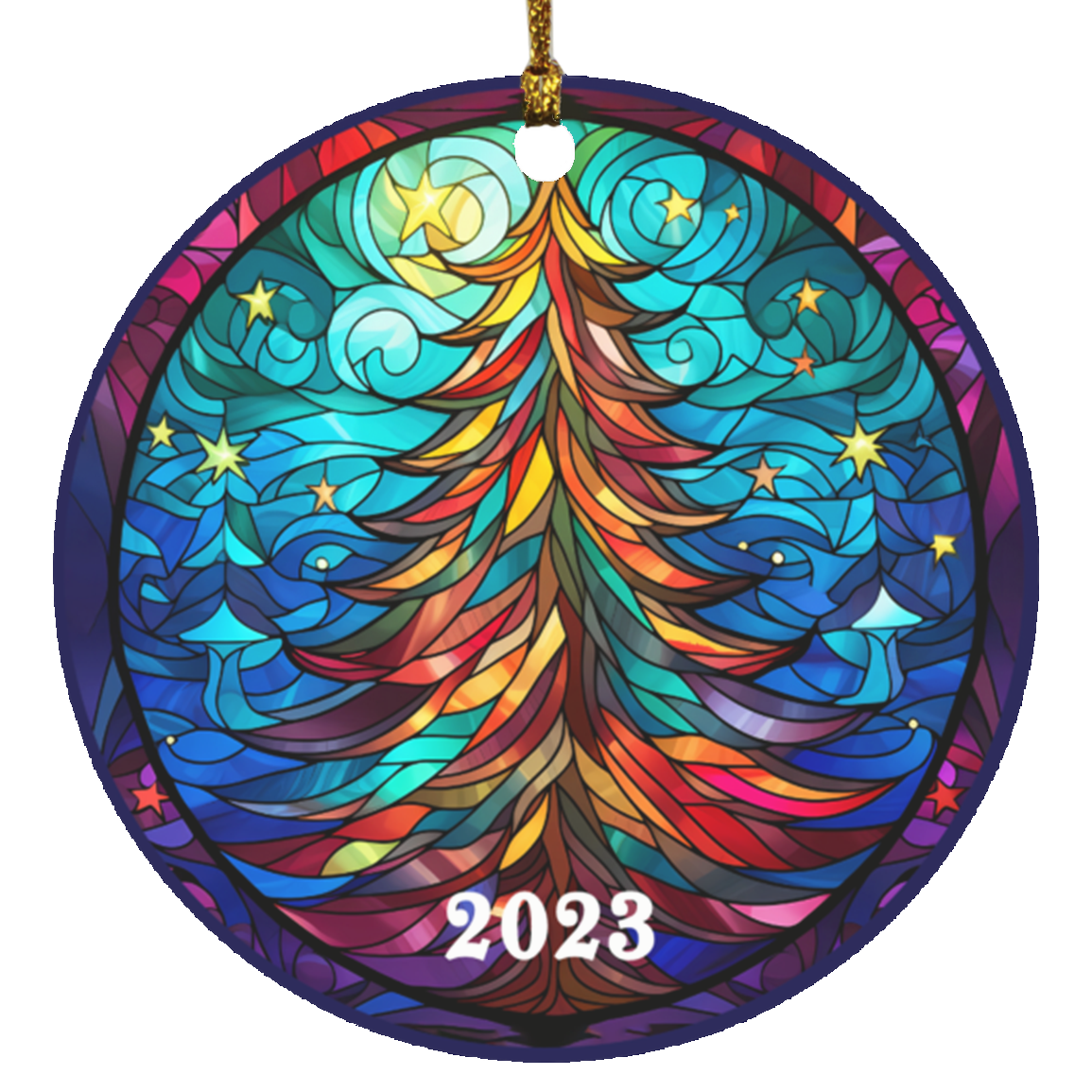 Stained Glass Style Christmas Tree Year Ornament