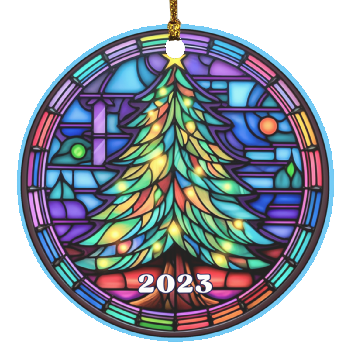 Stained Glass Style Christmas Tree Year Ornament