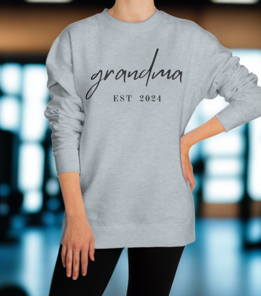 Grandma Est Year Sweatshirt or Tee (Personalized Year)