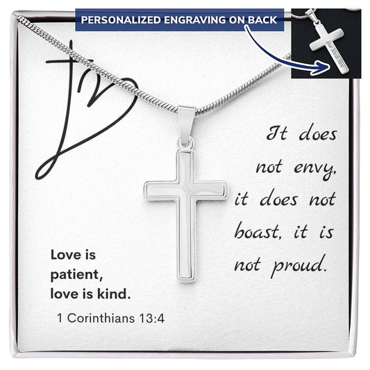 Love Is Patient, Love Is Kind Personalized Cross Necklace