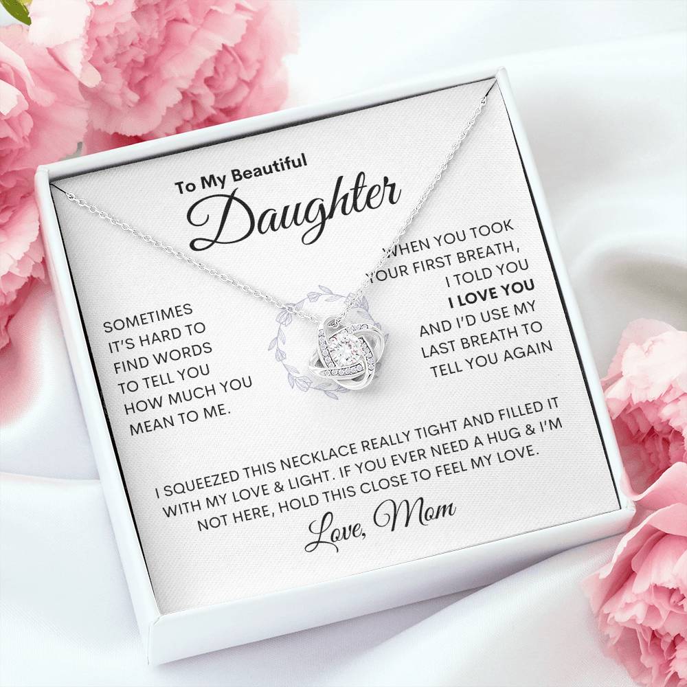 Beautiful Daughter Flower Ring Love Knot Necklace (Love Mom)