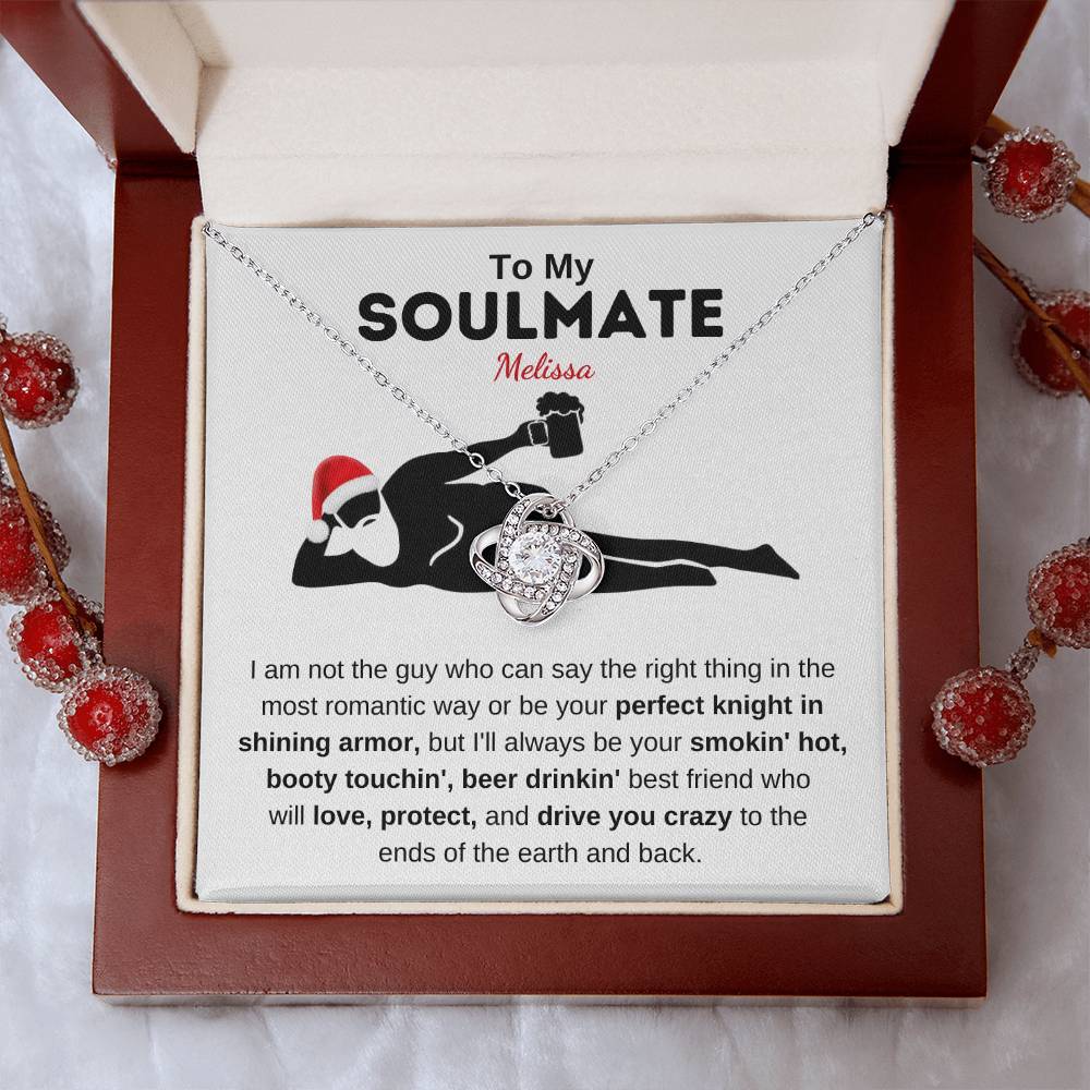 Personalized Christmas Beer Man  Soulmate Love Knot Necklace