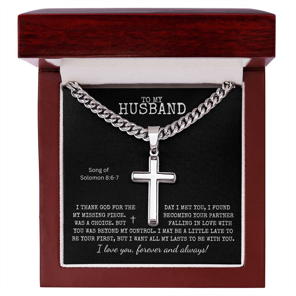 To My Husband Solomon Cuban Chain Artisan Cross Necklace
