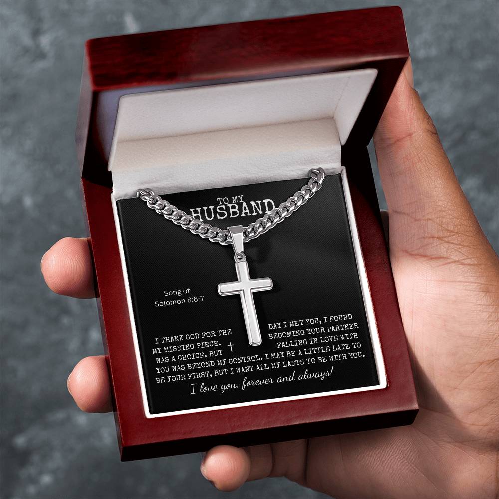 To My Husband Solomon Cuban Chain Artisan Cross Necklace