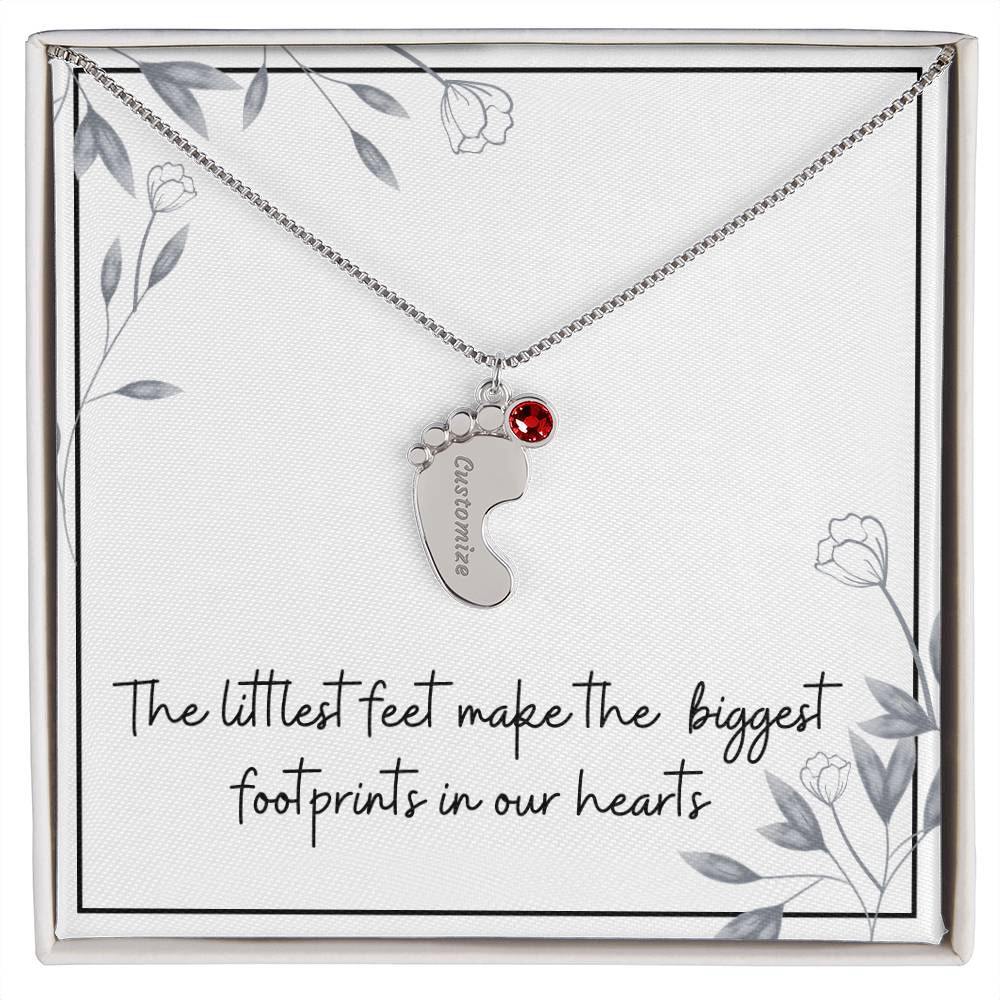 Custom Baby Feet Necklace with Birthstone (Engraving option)
