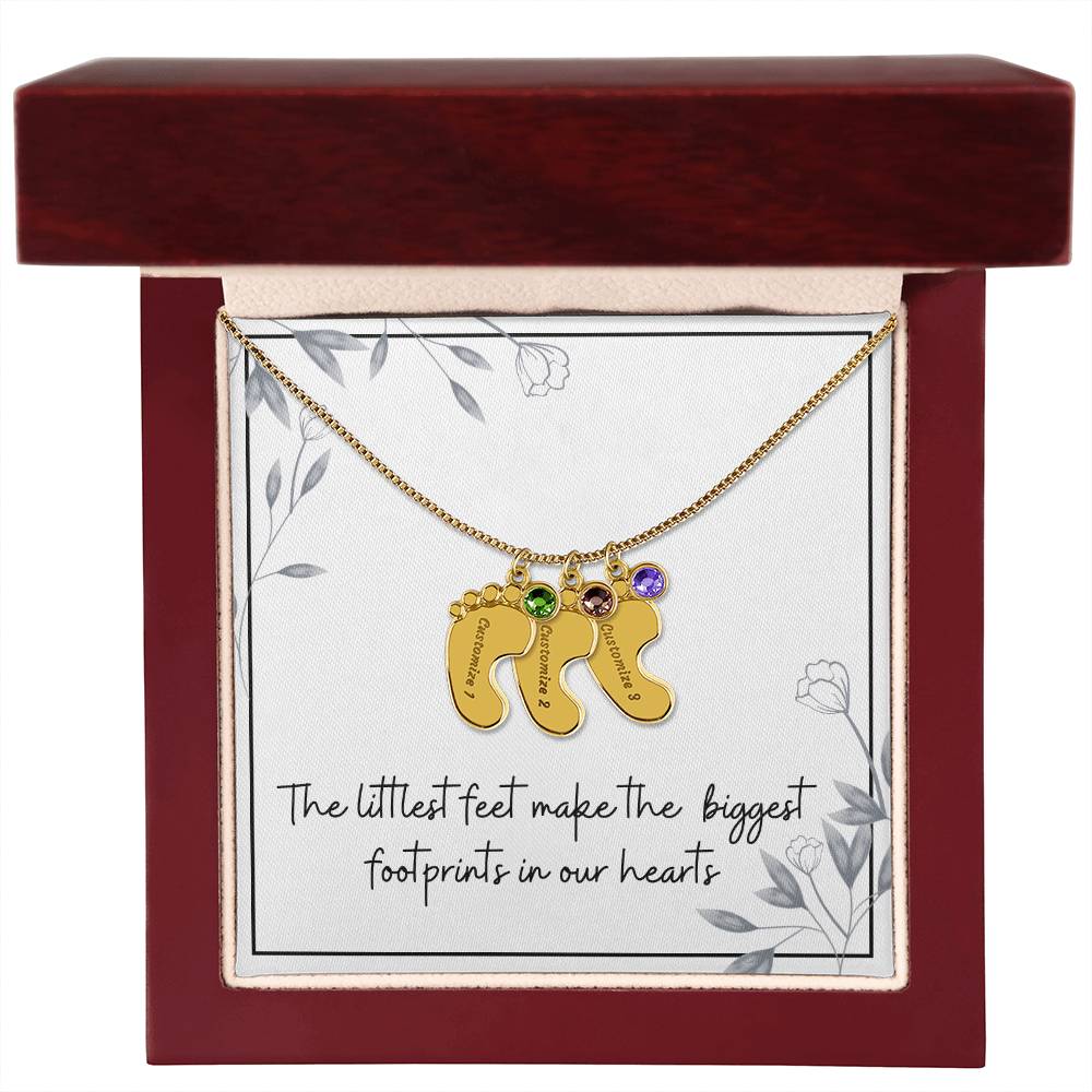 Custom Baby Feet Necklace with Birthstone (Engraving option)