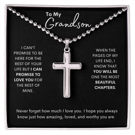 To My Grandson Black with Ball Chain Necklace