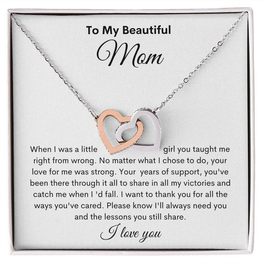 To My Beautiful Mom Interlocking Hearts Necklace