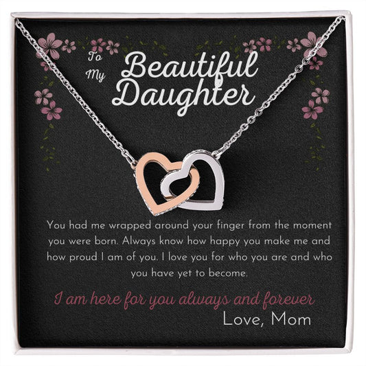 To My Beautiful Daughter Love Mom Interlocking Hearts Necklace