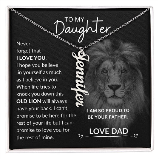 To My Daughter Old Lion Personalized Name Necklace