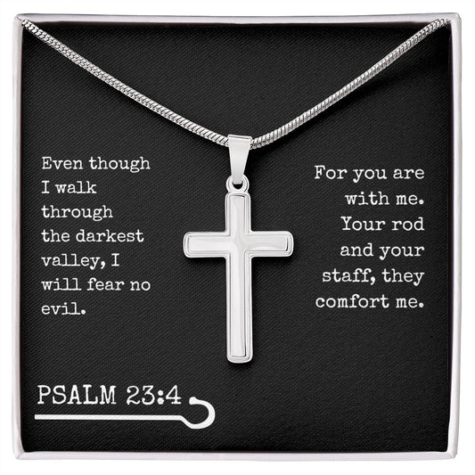 Psalm 23:4 Stainless Steel Cross Necklace