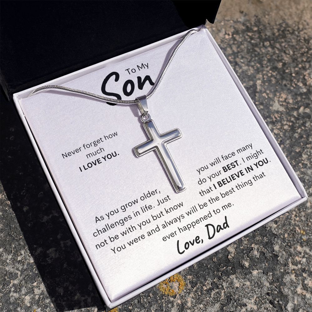 To My Son Love Dad Stainless Steel Cross Necklace
