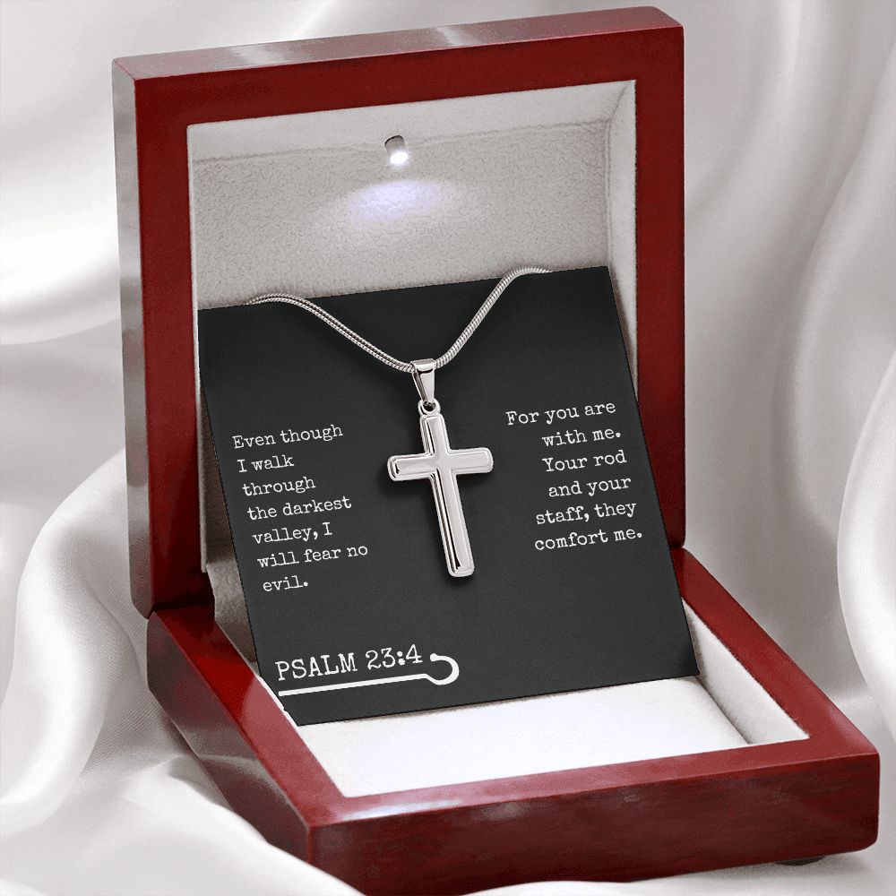 Psalm 23:4 Stainless Steel Cross Necklace
