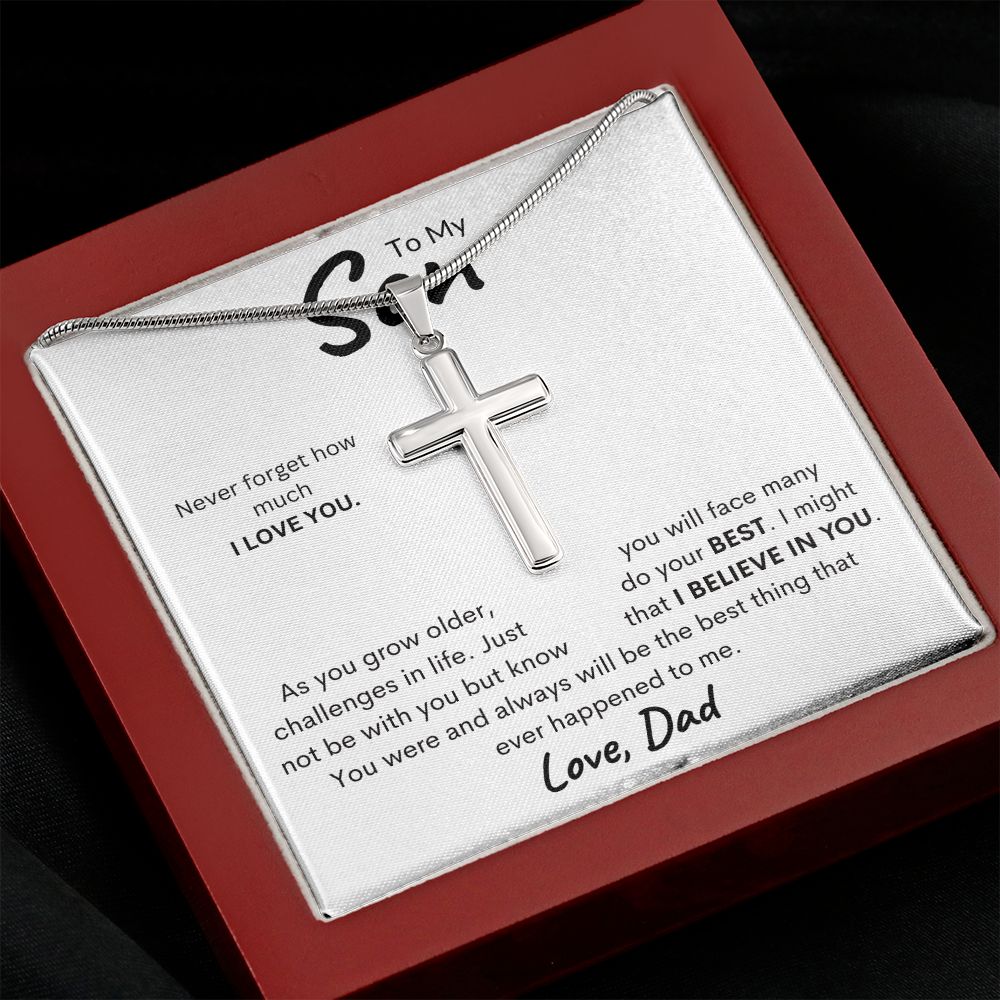 To My Son Love Dad Stainless Steel Cross Necklace